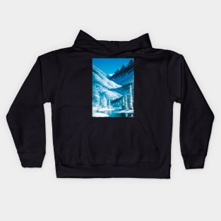 Snowy Alpine River in Winter Kids Hoodie